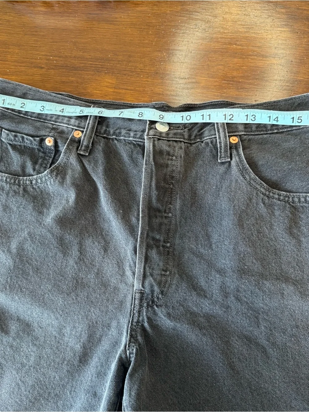 Levi's 501 Black Cutoff Denim Shorts High Rise Frayed Hem Baggy Button Fly W34